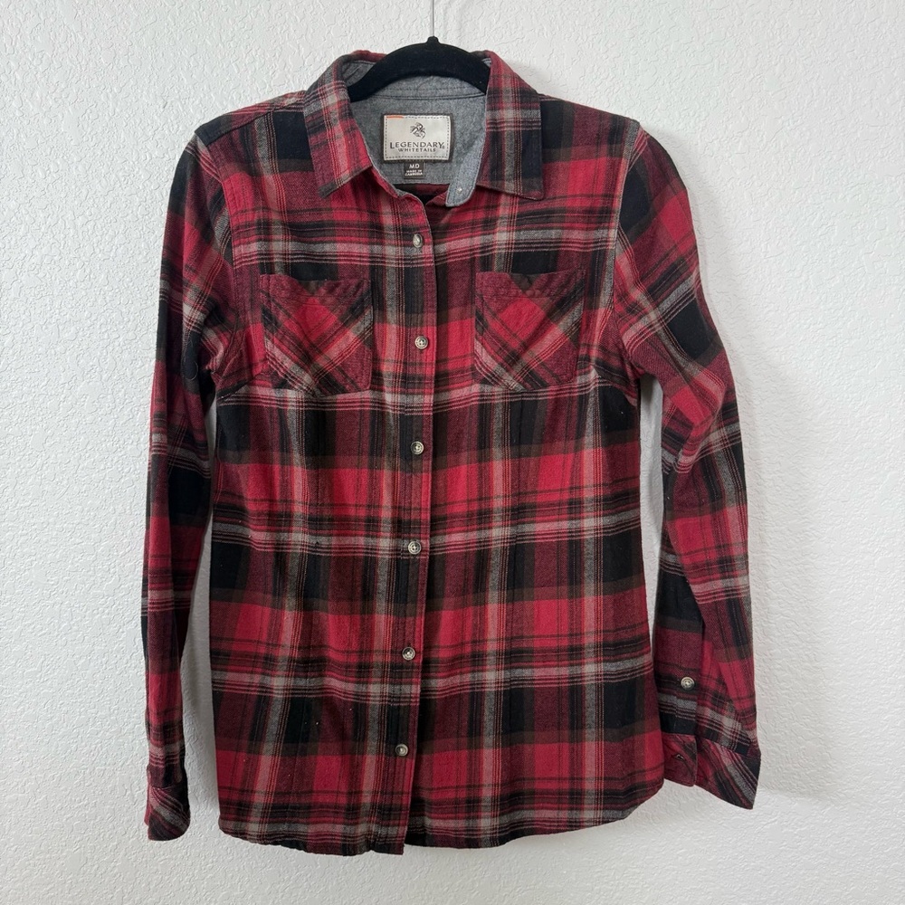 Legendary whitetails women’s medium red grey cotton flannel button front